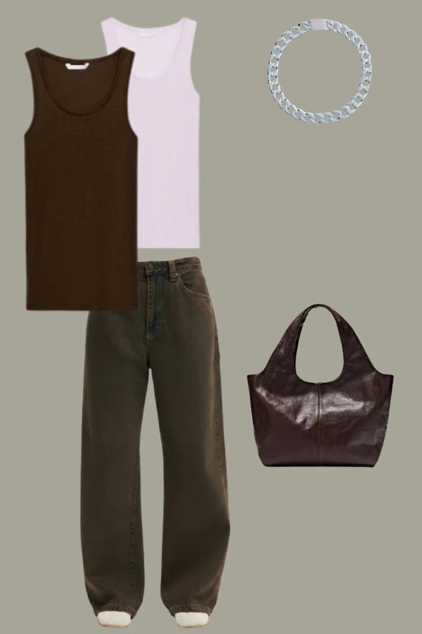 baggy jeans with fitted tank top outfit for women