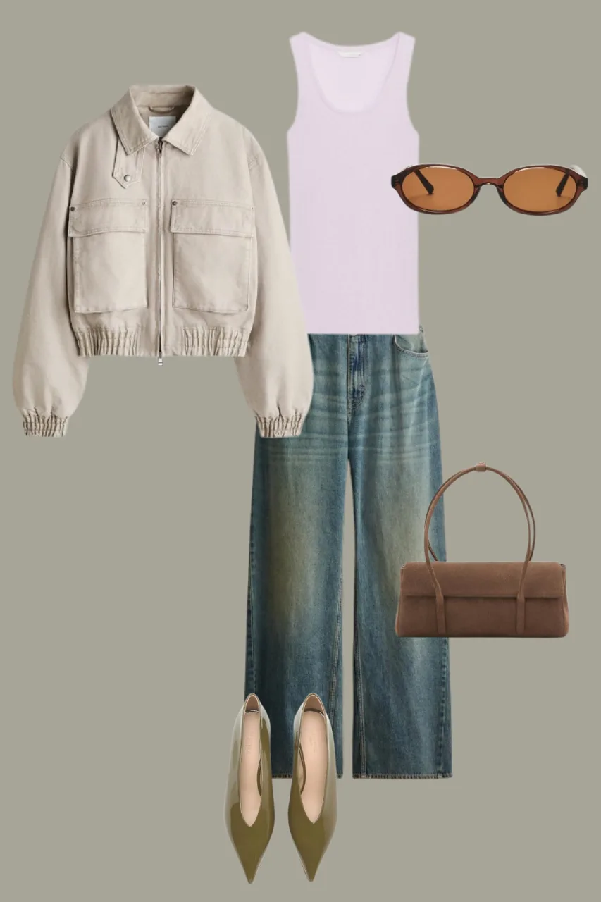 high waisted baggy jeans styled with simple fitted top