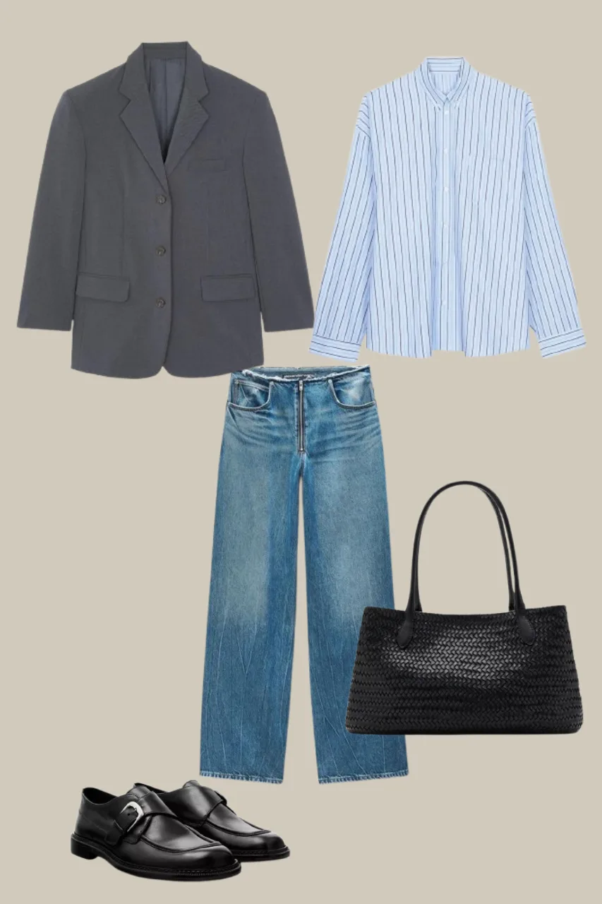 baggy jeans with loafers polished casual outfit