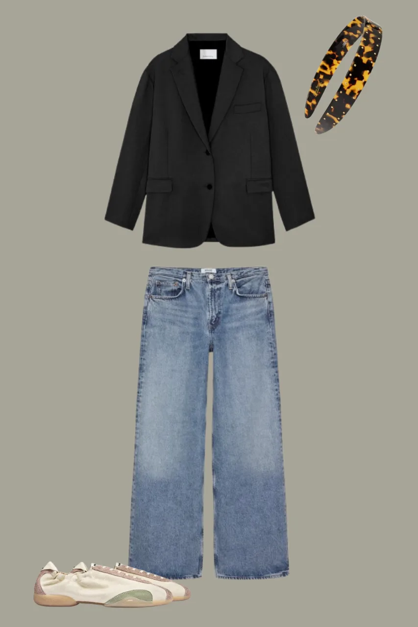 baggy jeans with oversized blazer outfit for women