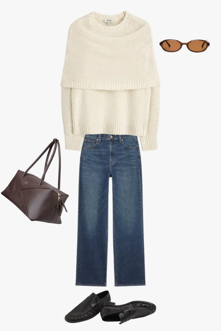 classic old money outfit with sweater and straight jeans
