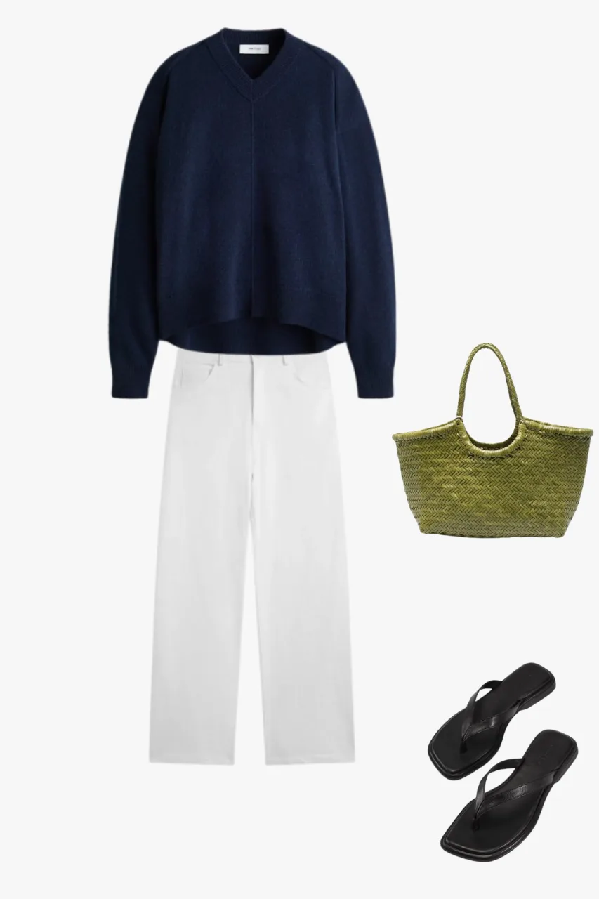 classic old money outfit with sweater and straight jeans