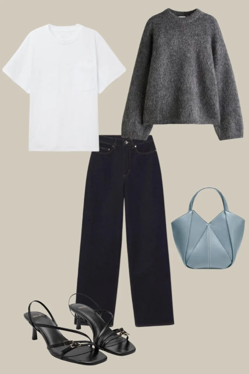 baggy jeans with cozy knit sweater outfit