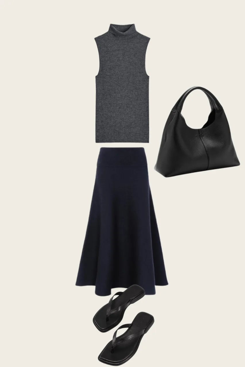feminine old money outfit with midi skirt
