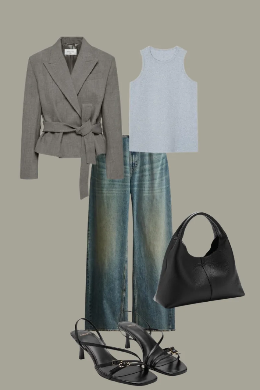baggy jeans with heels dressed up outfit idea