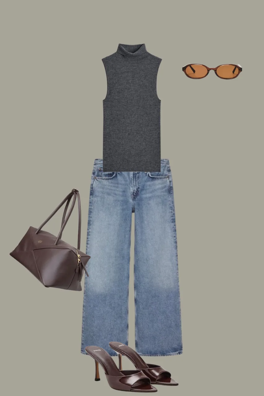 chic baggy jeans outfit with pointed heels