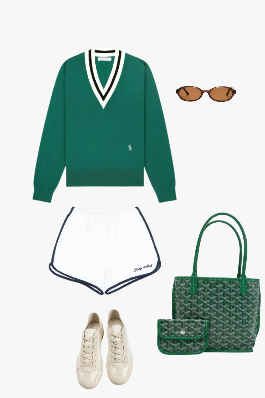 summer old money outfit with knit sweater and tailored shorts